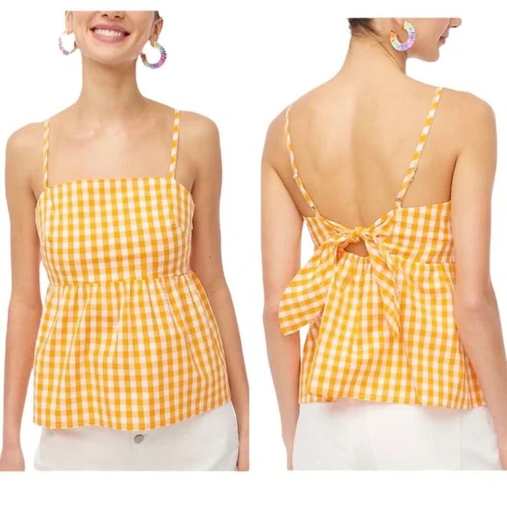 J. Crew Tie Back Strappy Top Women's Size 6‎ Orange White Gingham